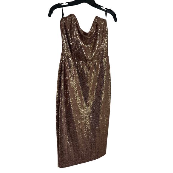 Fashion Nova Rose Gold Strapless Knee Length Dress Size Large - Picture 3 of 6